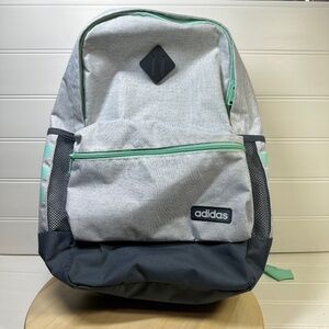 Adidas Grey & Teal Green Classic 3 Stripe Backpack Book Bag Laptop Bag